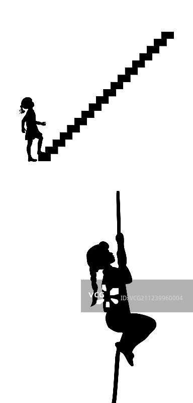 女孩攀登楼梯剪影图片素材