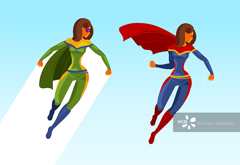 飞行中的卡通女孩超级英雄图片素材