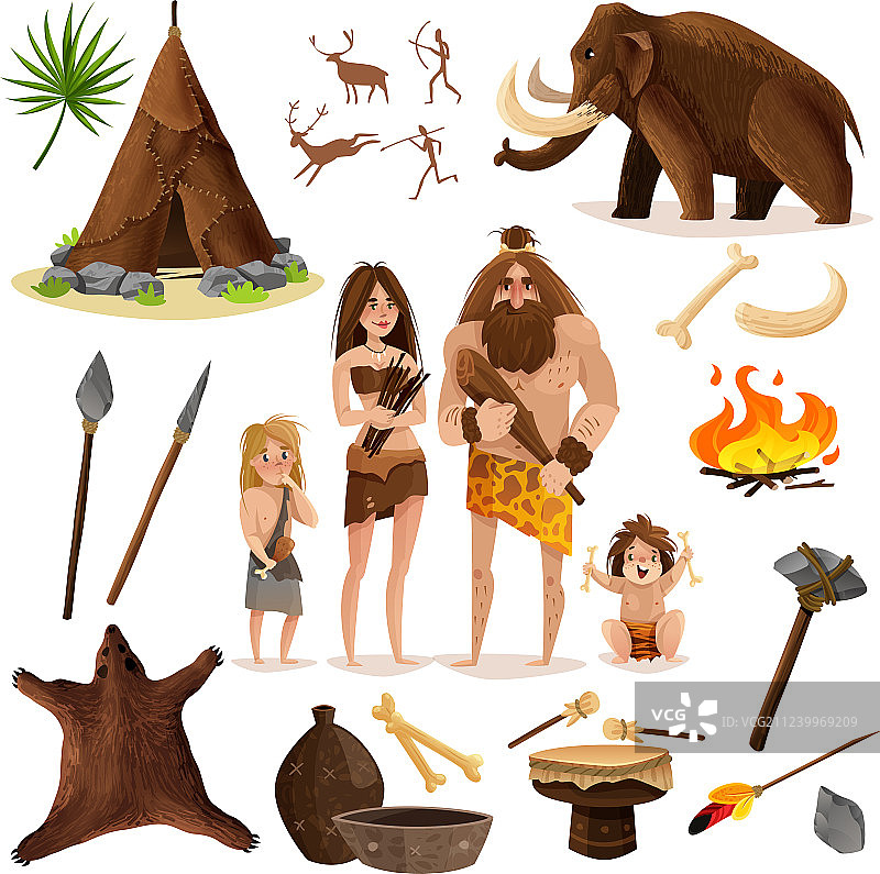 穴居人装饰图标集图片素材