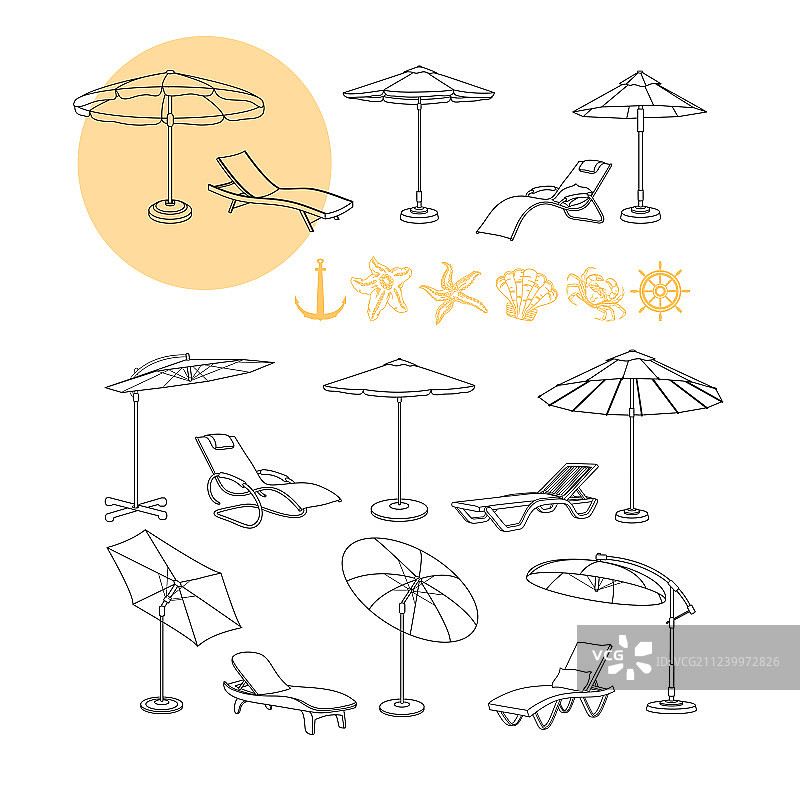 雨伞躺椅海洋图标图片素材