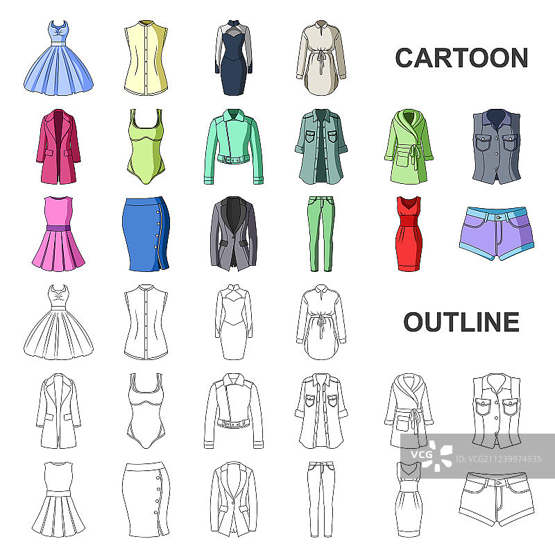 女性服装卡通图标合集图片素材