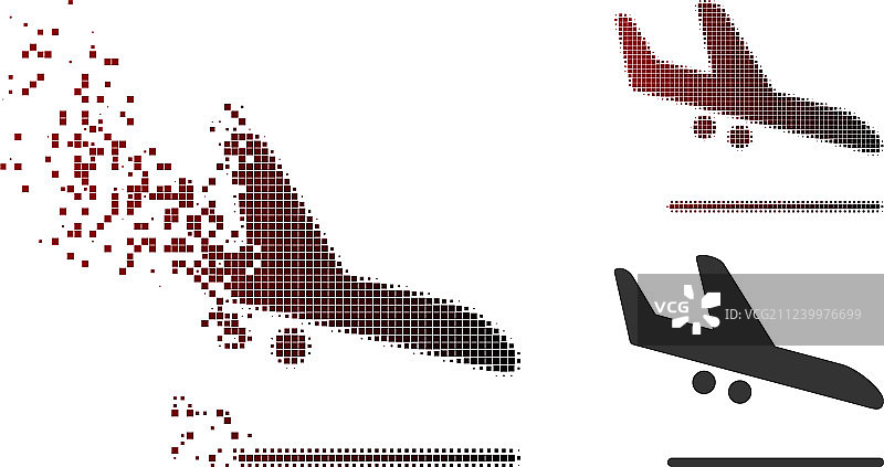 分解像素半色调飞机着陆图标图片素材