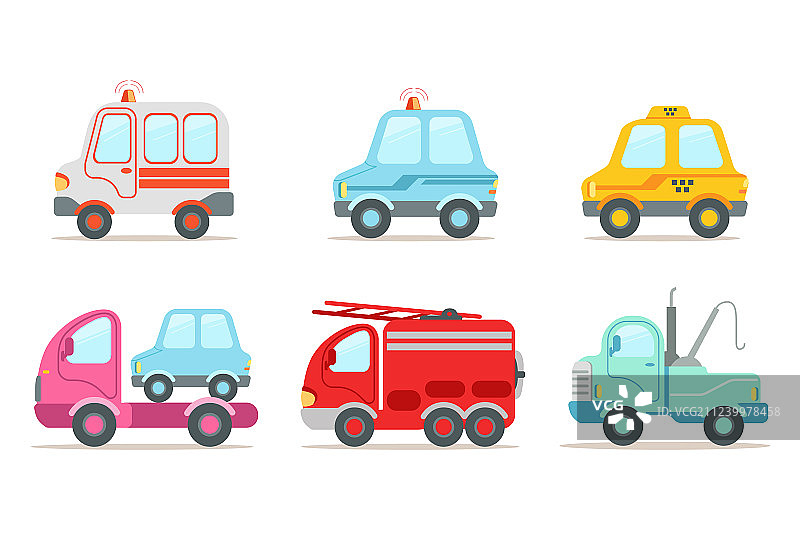 扁平化载具套装：救护车等图片素材