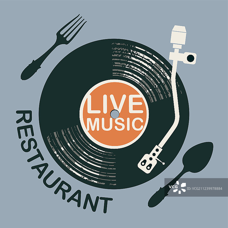 带唱片机和餐具的餐厅菜单图片素材