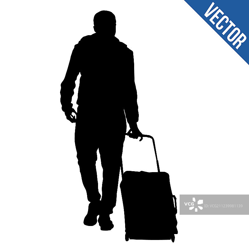 带有手推车的旅行者剪影图片素材