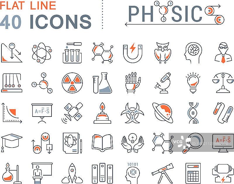 物理学扁平线条图标合集图片素材
