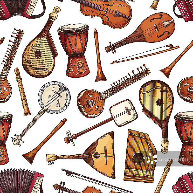 民族风乐器无缝图案图片素材
