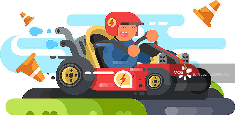 男人卡丁车设计扁平风格图片素材
