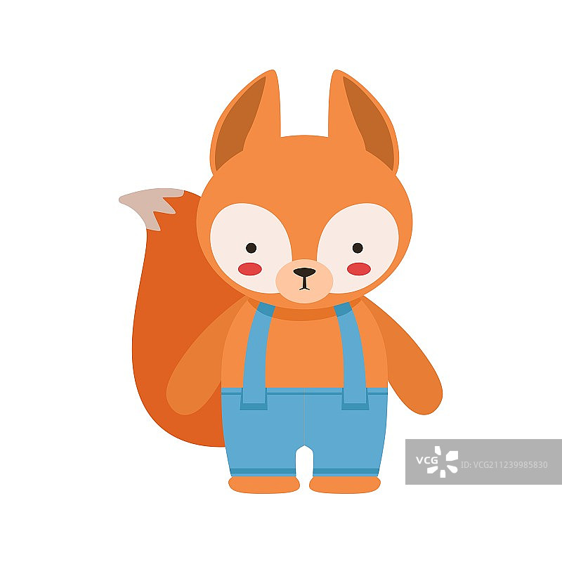 穿蓝色背带裤的可爱狐狸玩具图片素材