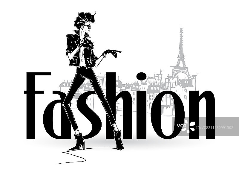 素描风格时尚女郎图片素材