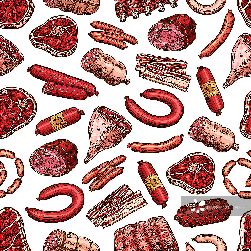 肉类牛排猪肉香肠无缝图案图片素材