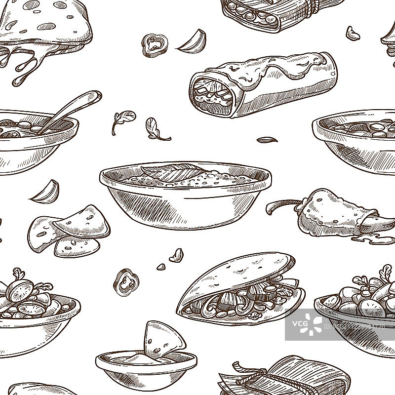 墨西哥传统美食菜肴速写图片素材