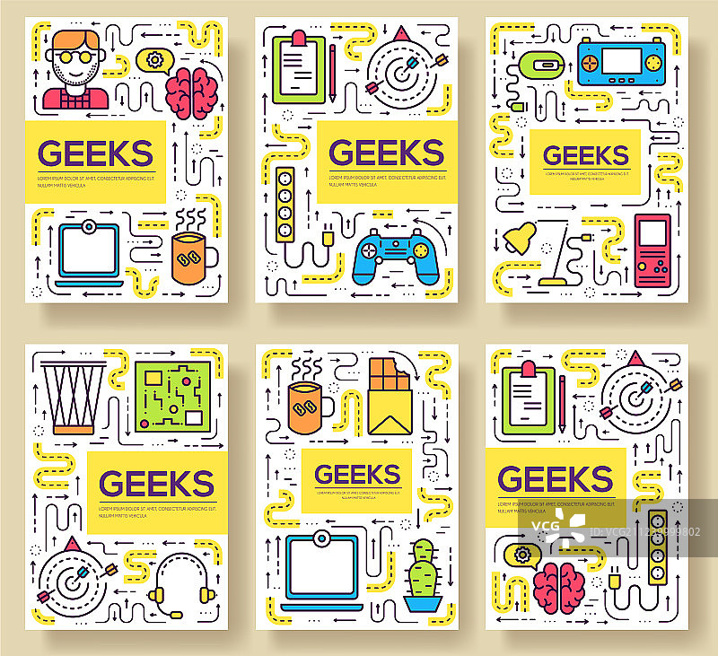 IT极客宣传册卡片细线套装图片素材