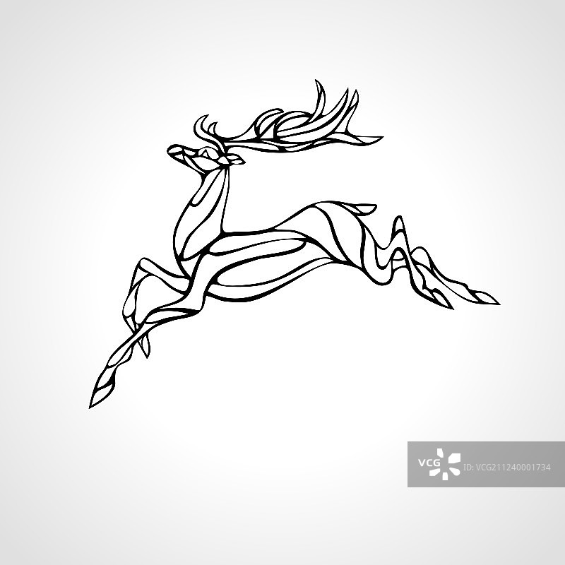 创意黑色轮廓弯曲鹿图片素材