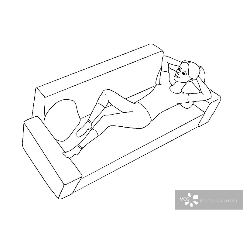 年轻女子躺在沙发上休息速写图片素材