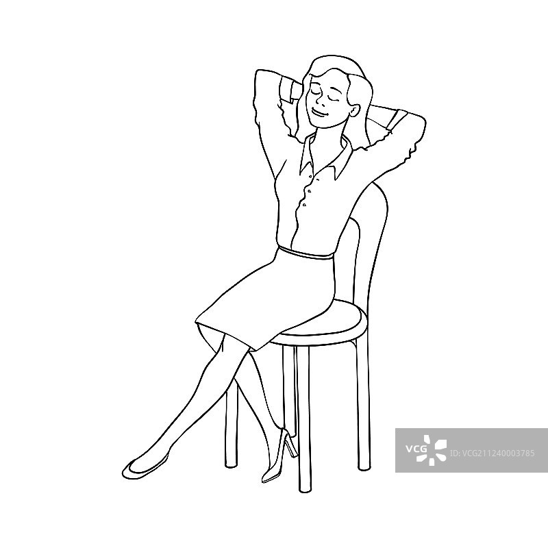 坐在椅子上休息的素描女人图片素材