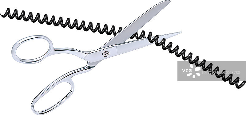 白色背景上的带剪刀的金属丝图片素材