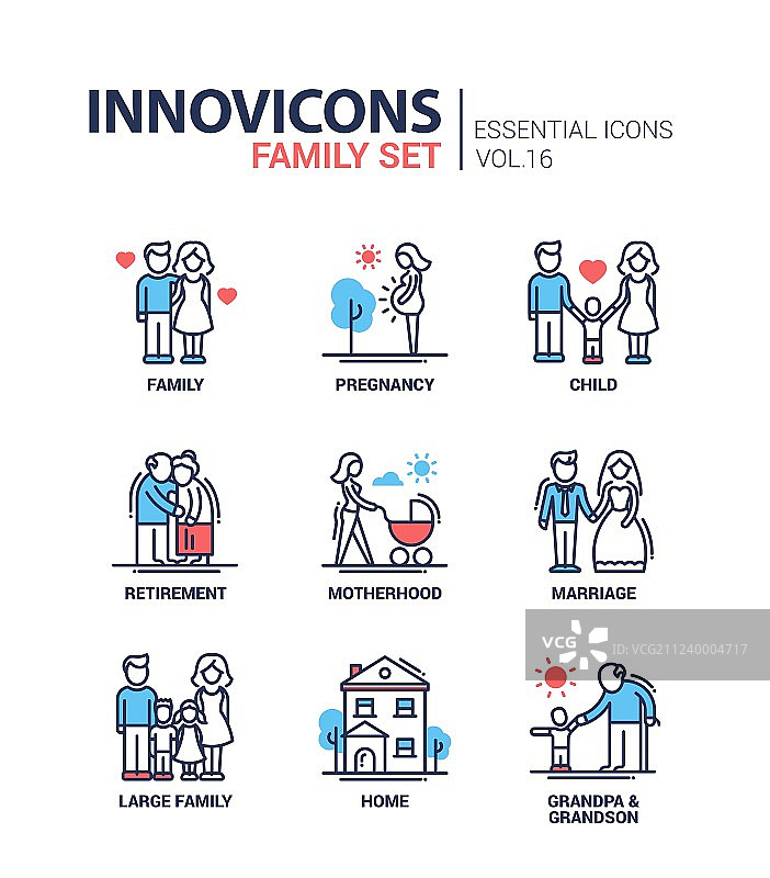 家庭线性设计图标集图片素材