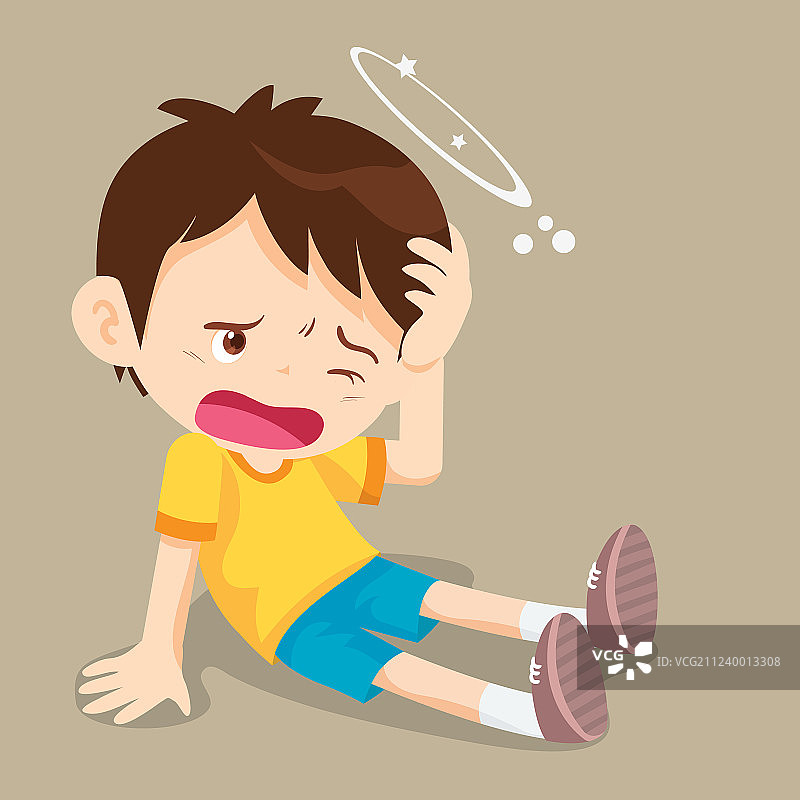 男孩坐着感到头晕图片素材