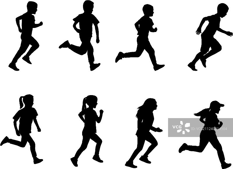 奔跑的孩子们剪影图片素材