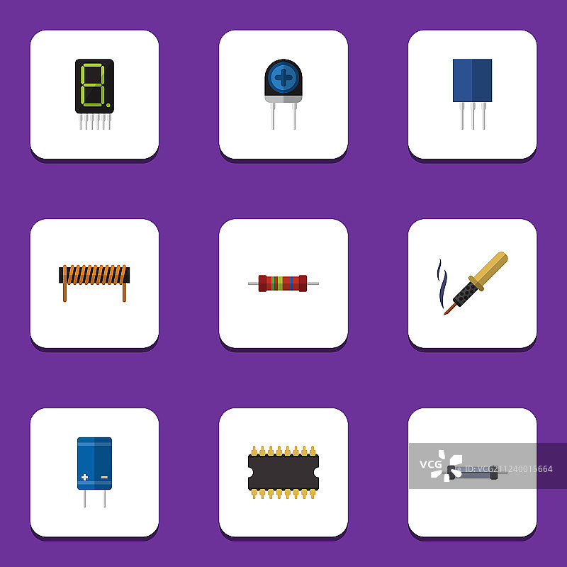 扁平风格图标：微处理器电子元件合集图片素材