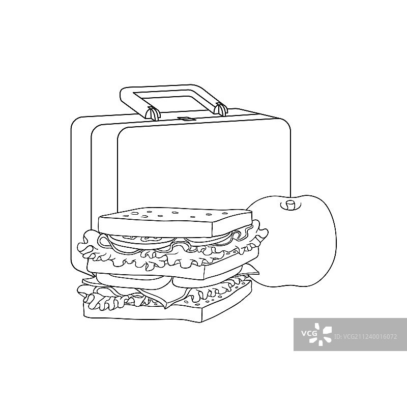 装有三明治和苹果的塑料午餐盒图片素材