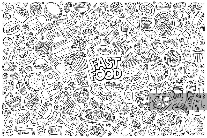 快餐食品和符号集图片素材