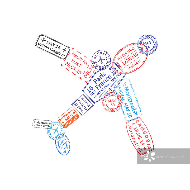 排列整齐的彩色移民印章图片素材