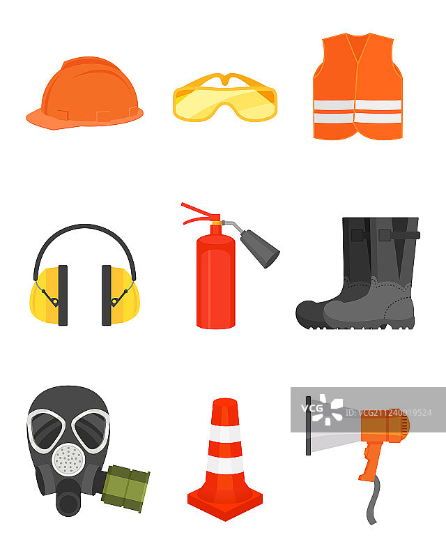 安全设备防护用品扁平风格合集图片素材
