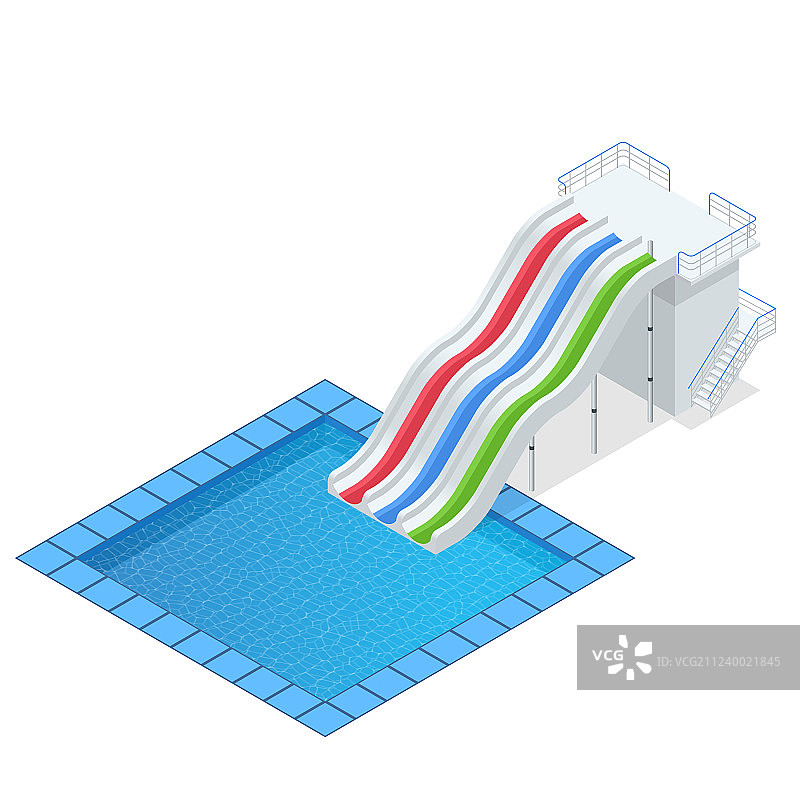 2.5D彩色水滑梯游泳池图片素材