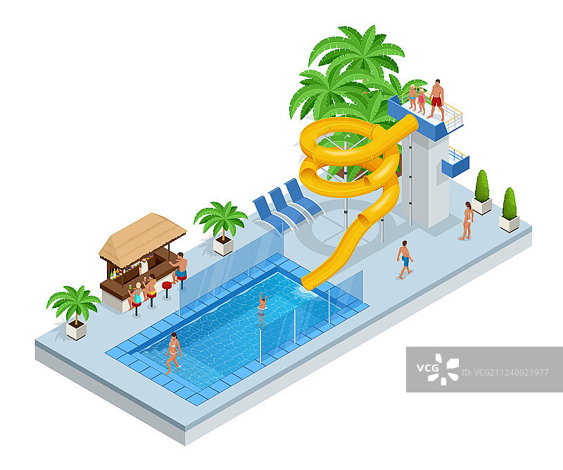 2.5D水上乐园，带水滑梯和水池图片素材