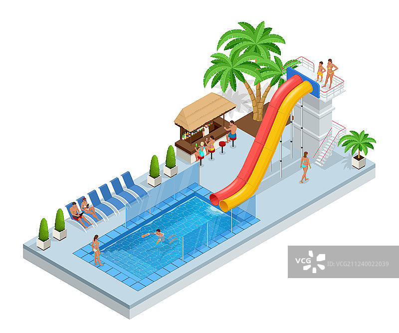 2.5D水上乐园，带水滑梯和水池图片素材