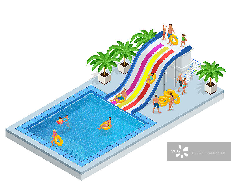 2.5D水上乐园，带水滑梯和水池图片素材