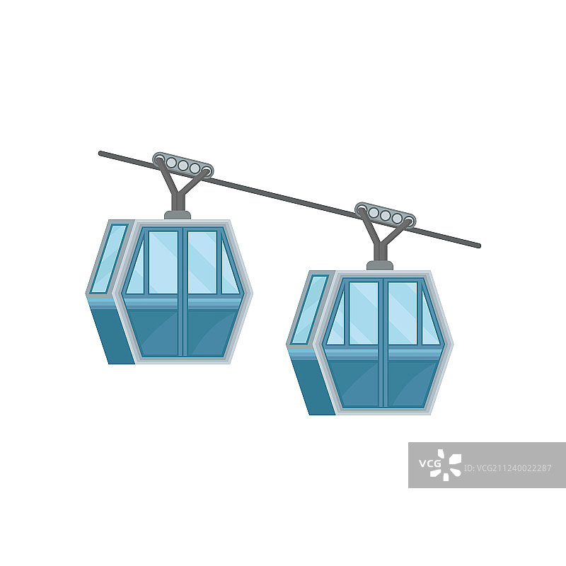 现代化索道运输上的两个蓝色缆车图片素材