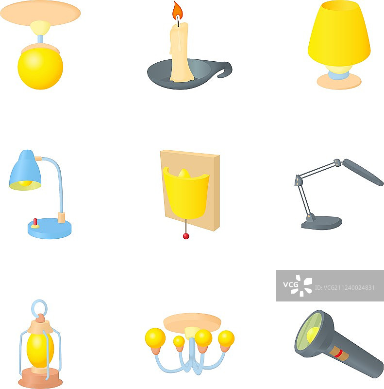 家居照明图标卡通风格图片素材