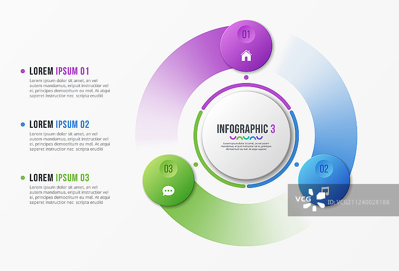 具有3个选项的旋转圆形图表模板图片素材