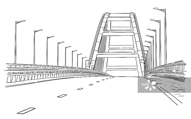 手绘克里米亚大桥草图图片素材