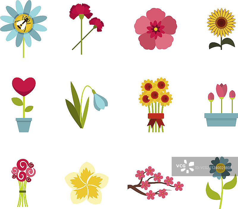 花朵图标扁平风格合集图片素材
