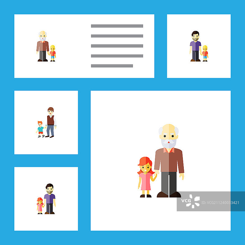 扁平风格图标：人物套装（孙子、父亲、儿子）图片素材