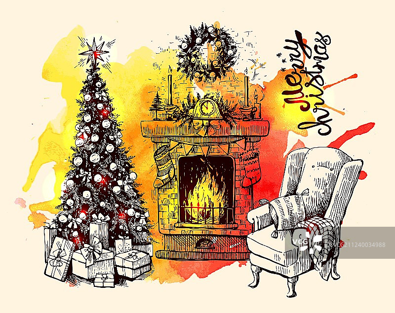 圣诞树和壁炉图片素材
