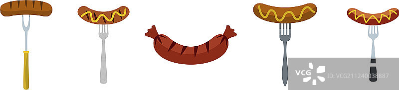 扁平风格香肠图标集图片素材