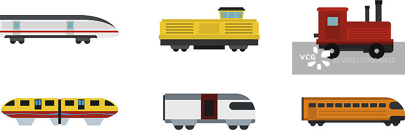 扁平风格火车图标合集图片素材