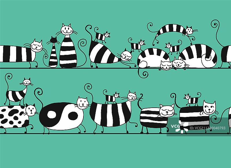 可爱条纹猫家庭无缝图案图片素材
