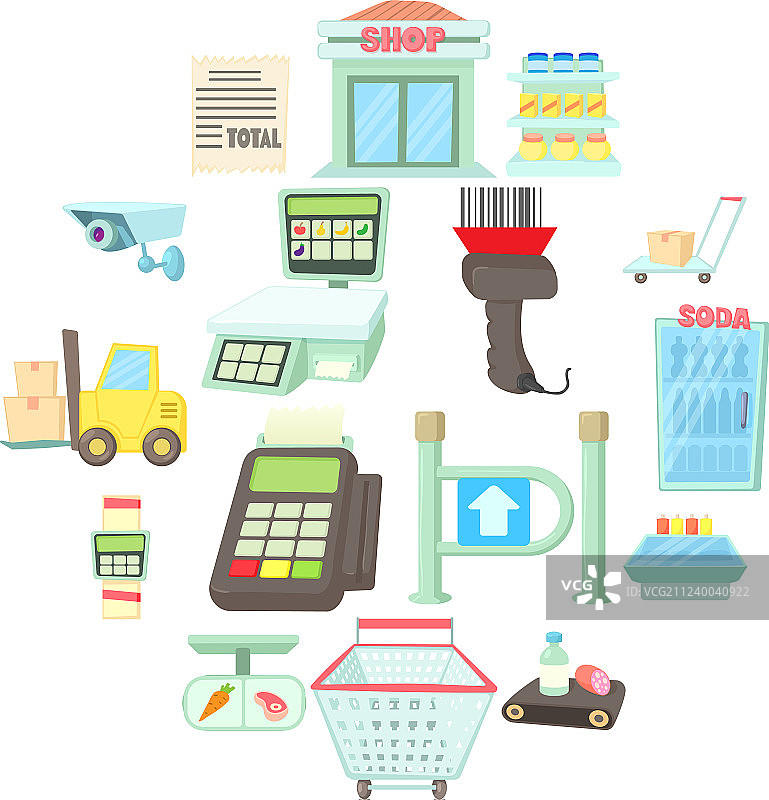 超市商品卡通风格图标集图片素材