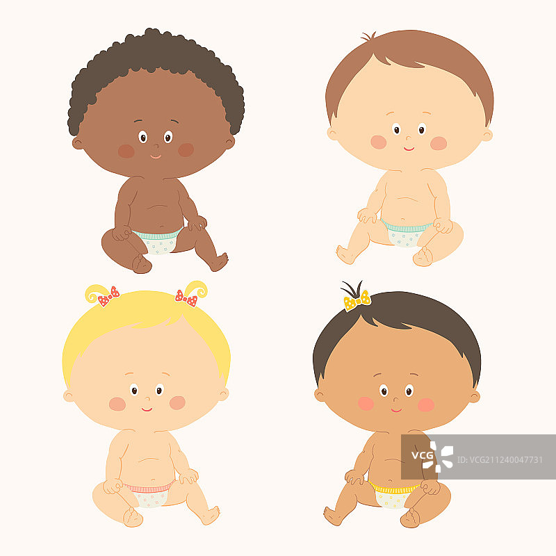 四个不同种族的小宝宝坐在一起图片素材
