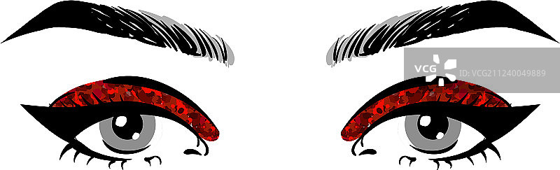 化着红色闪光妆容睁开眼睛的美丽女人图片素材