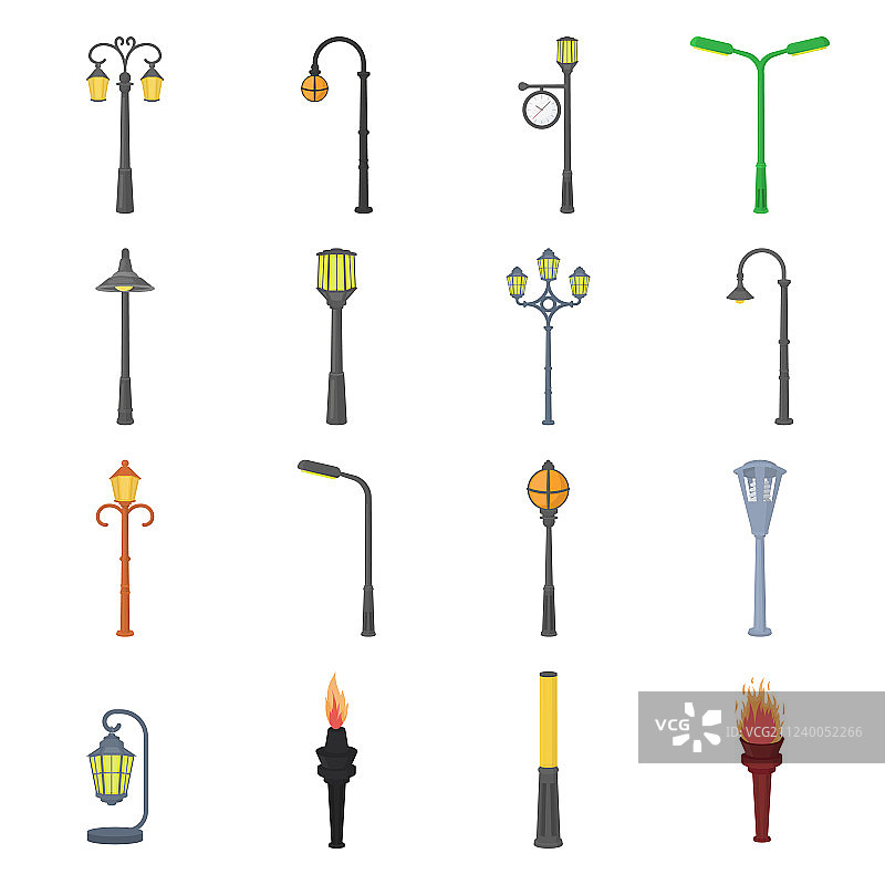 复古风格的灯柱和现代火炬图片素材