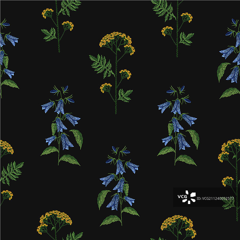 绣花盛开的优雅无缝图案图片素材