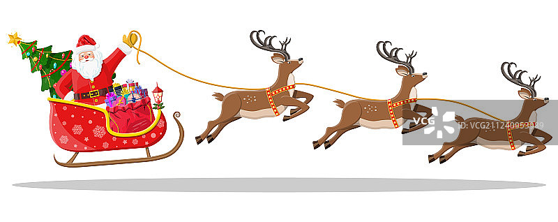 满载礼物的圣诞老人和驯鹿雪橇图片素材