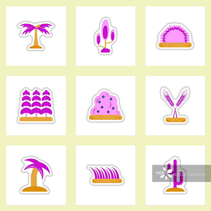 阴影扁平风植物标签合集图片素材